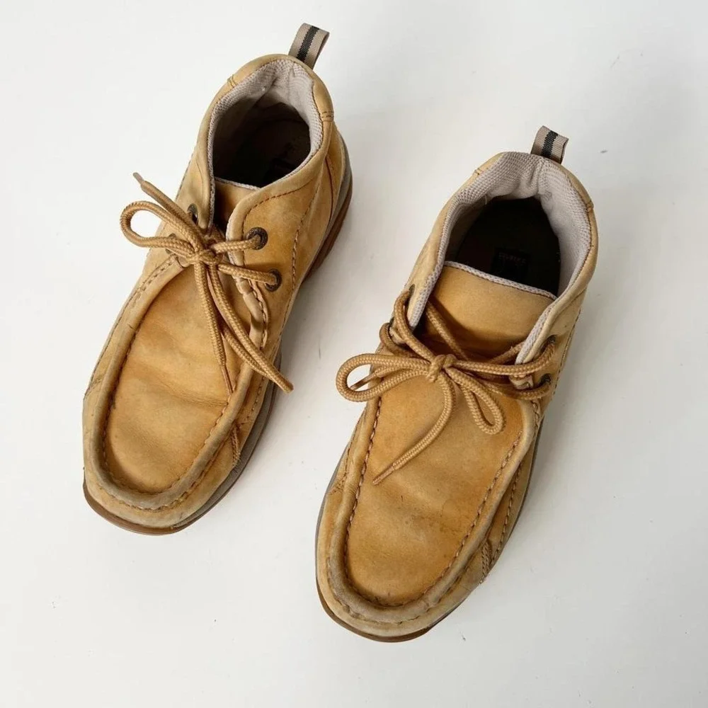 Vintage Chunky Tan Suede Leather Boat Shoe Ankle Boots‎ Shoes 8.5 women's